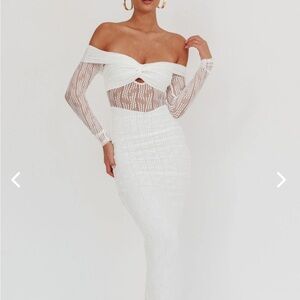 OLIANA OFF-SHOULDER MESH MAXI DRESS WHITE